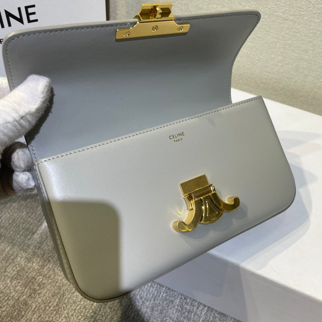 CELINE CHAIN EMBOSSED ARMPIT BAG 20 IN STONE GRAY CALFSKIN