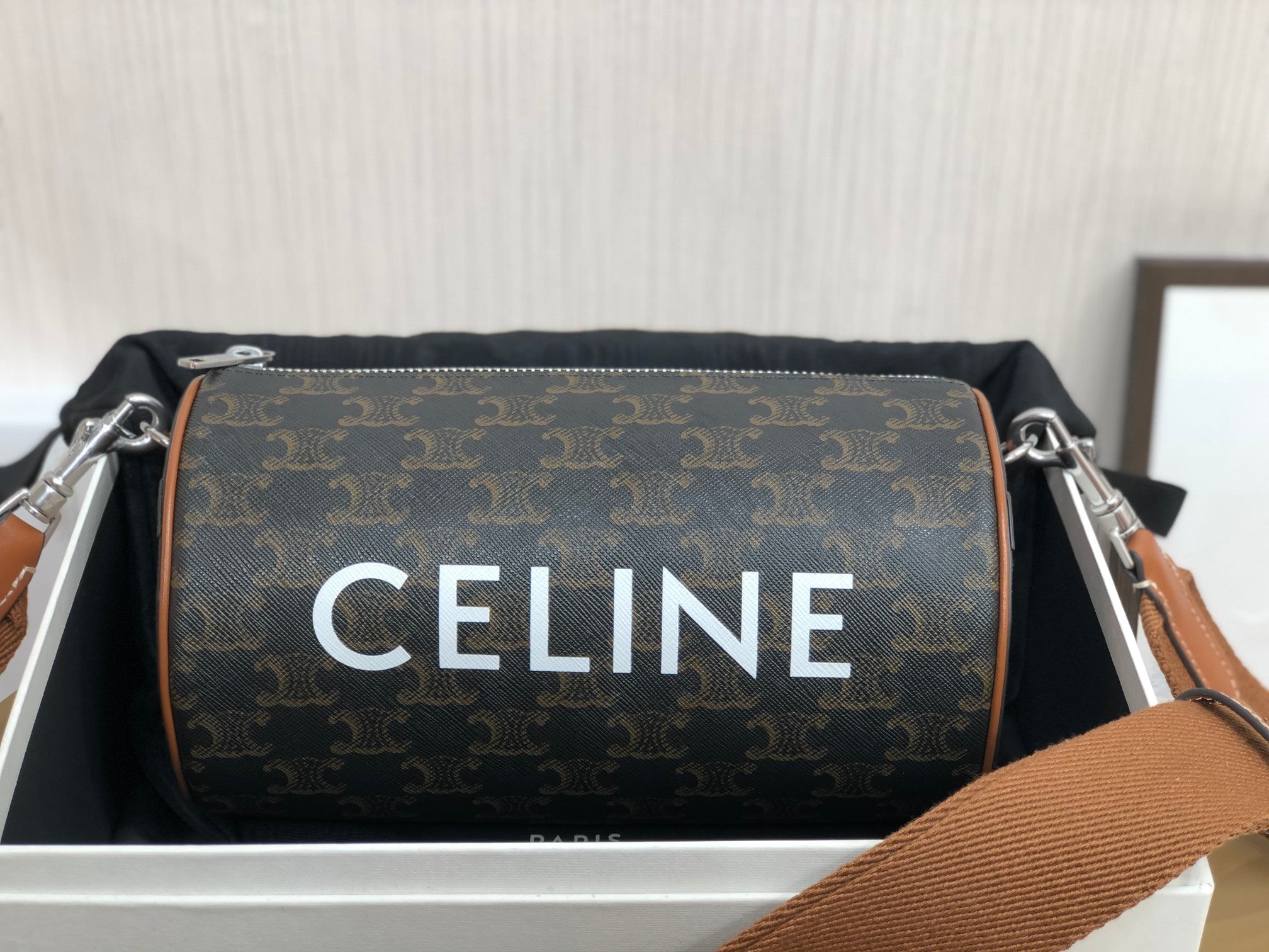 CELINE CYLINDRICAL 22  BAG BLACK PATTERN COWHIDE
