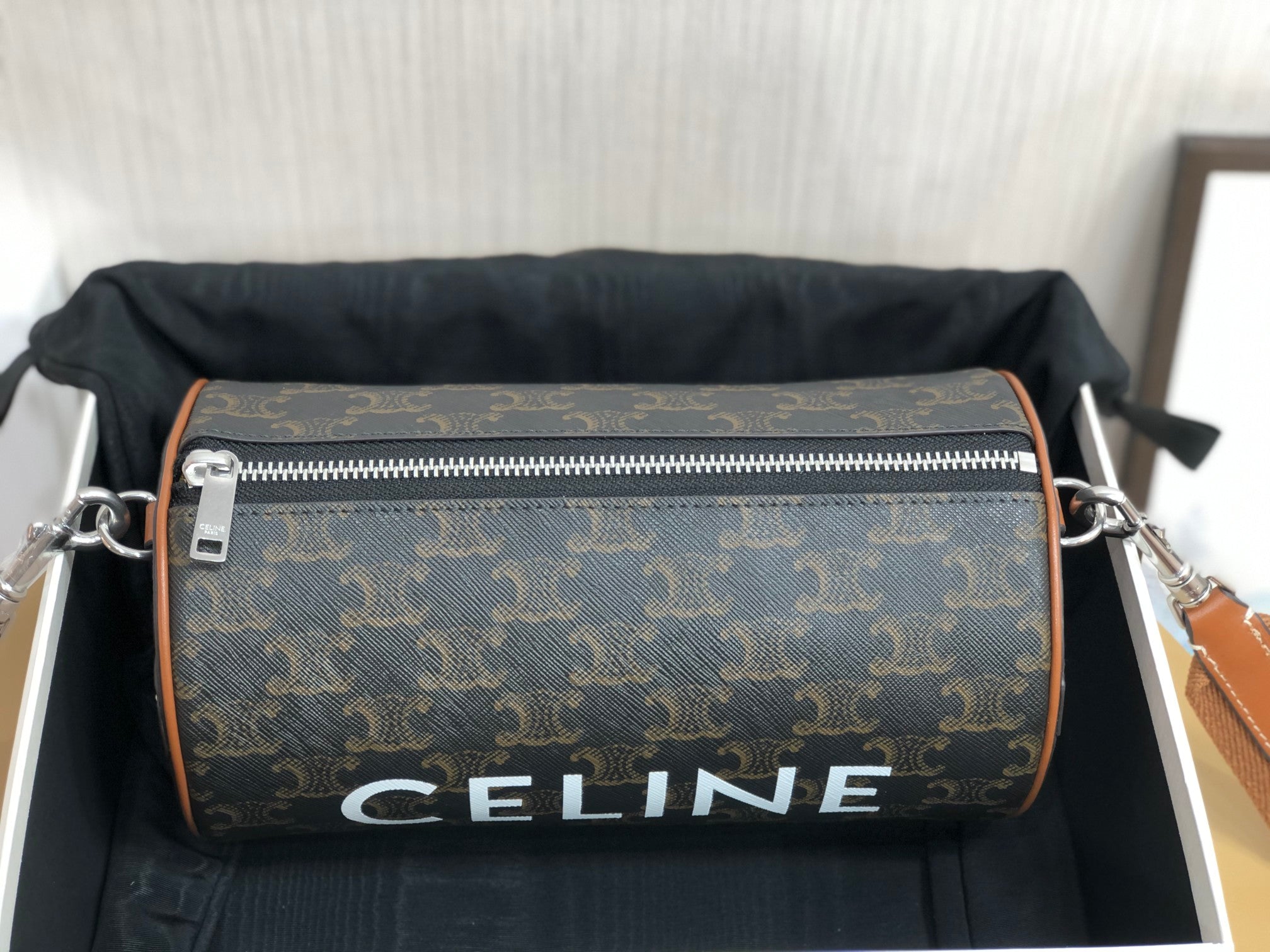 CELINE CYLINDRICAL 22  BAG BLACK PATTERN COWHIDE