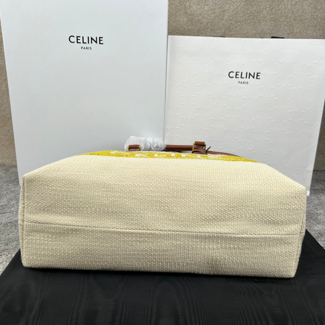CELINE CABAS 44 PRINTED CANVAS WHITE YELLOW TOTE