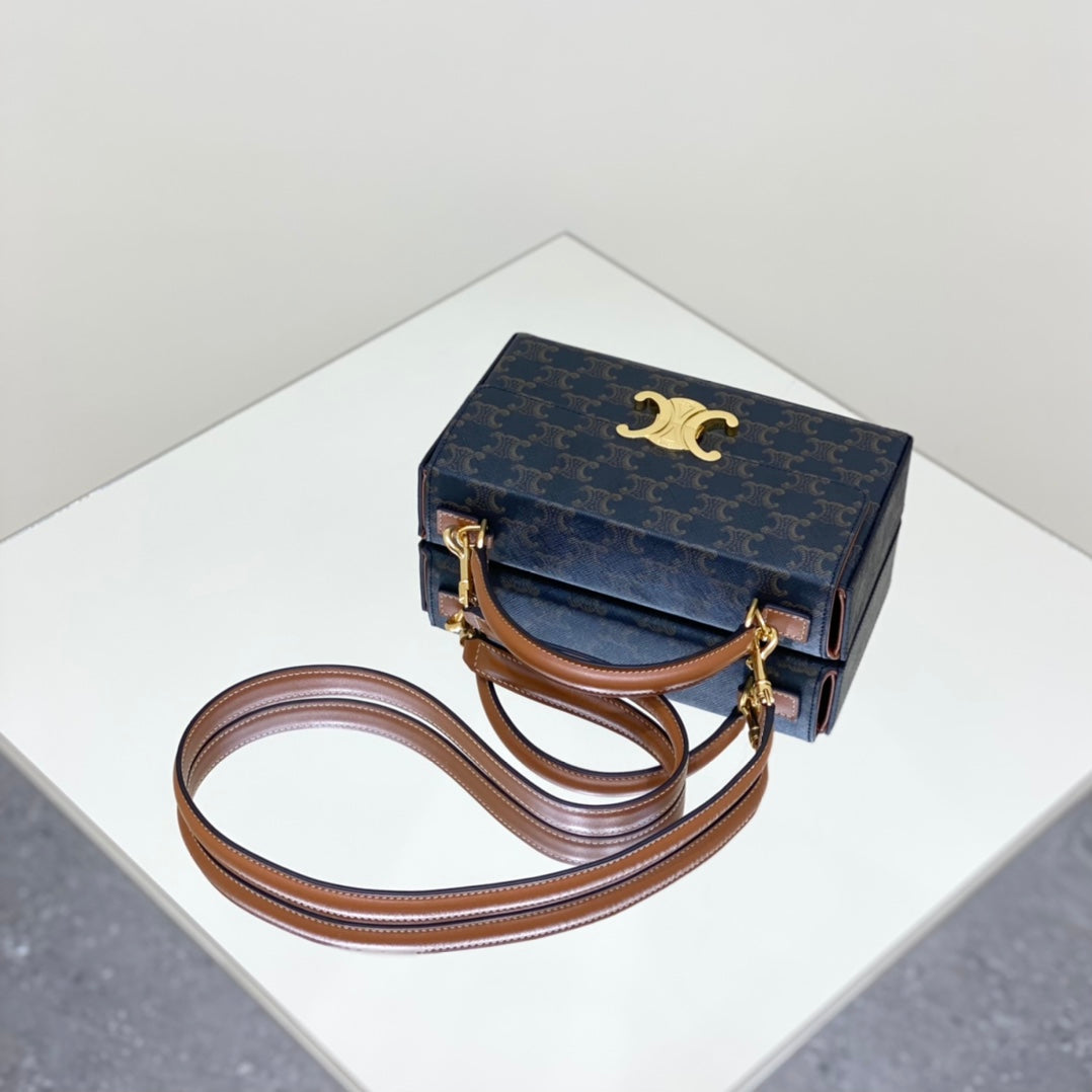 CELINE BOX TRIOMPHE 22 BLACK PATTERN NATURAL CALFSKIN