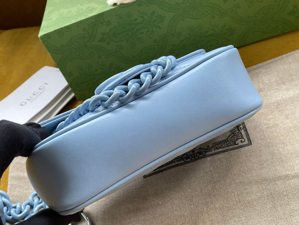 GUCCI MARMONT MINI HANDBAG 16 IN BLUE PASTEL CALFSKIN