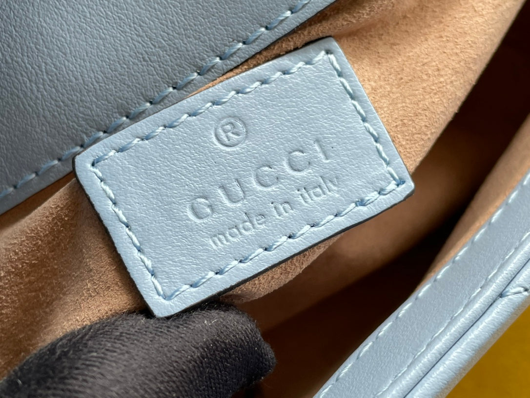 GUCCI MARMONT MINI HANDBAG 16 IN BLUE PASTEL CALFSKIN