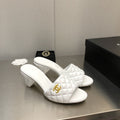 CHANEL rev cone heel mule slide sandal white quilted lambskin 6cm
