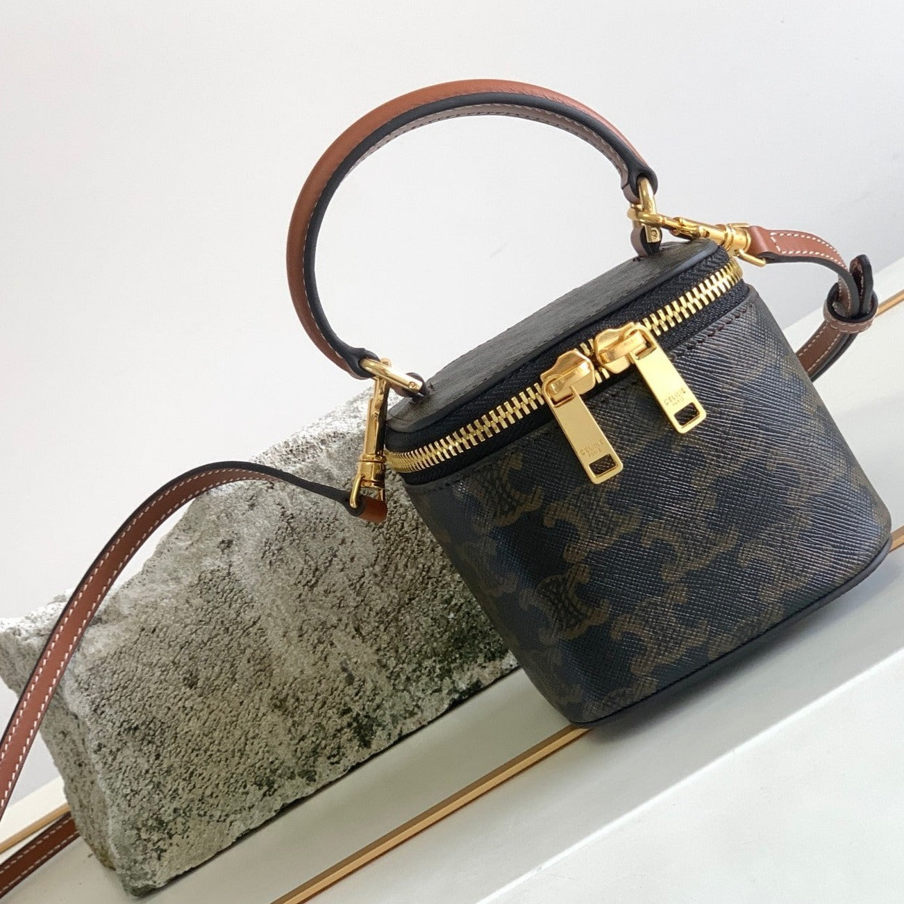 CELINE TRIOMPHE 9 CALFSKIN BLACK PATTERN BOX BAG