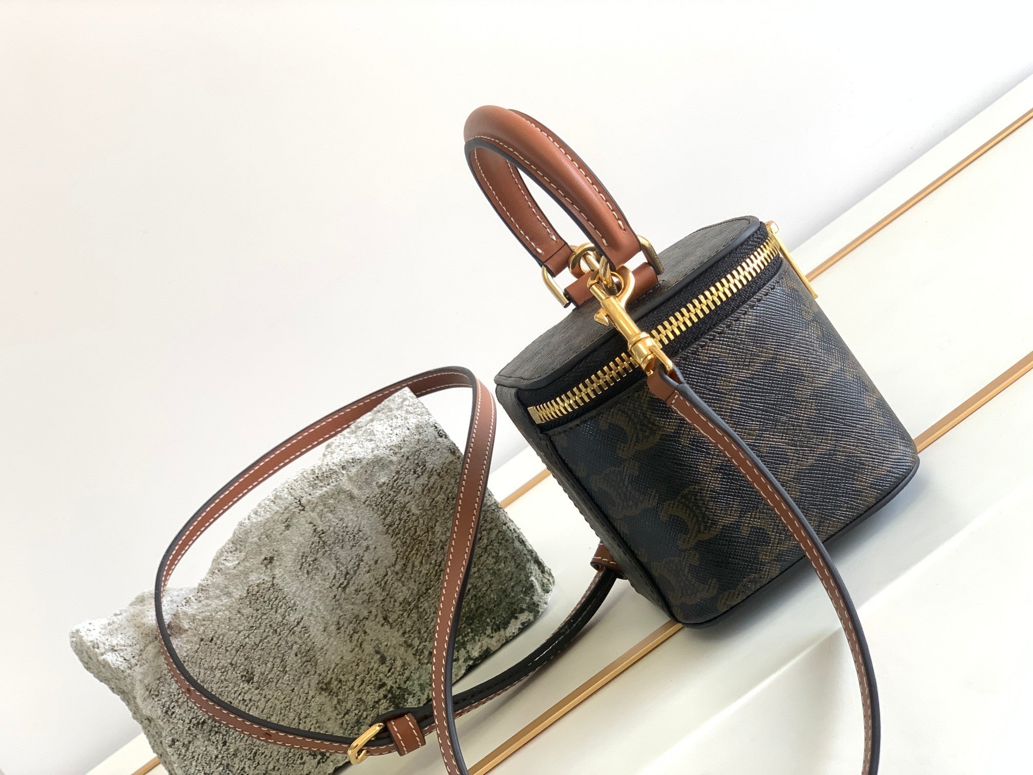 CELINE TRIOMPHE 9 CALFSKIN BLACK PATTERN BOX BAG