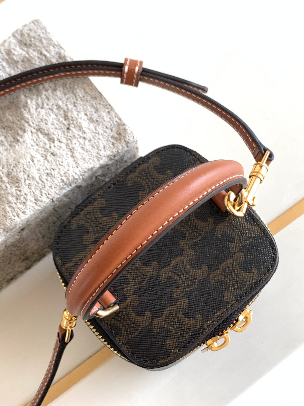 CELINE TRIOMPHE 9 CALFSKIN BLACK PATTERN BOX BAG