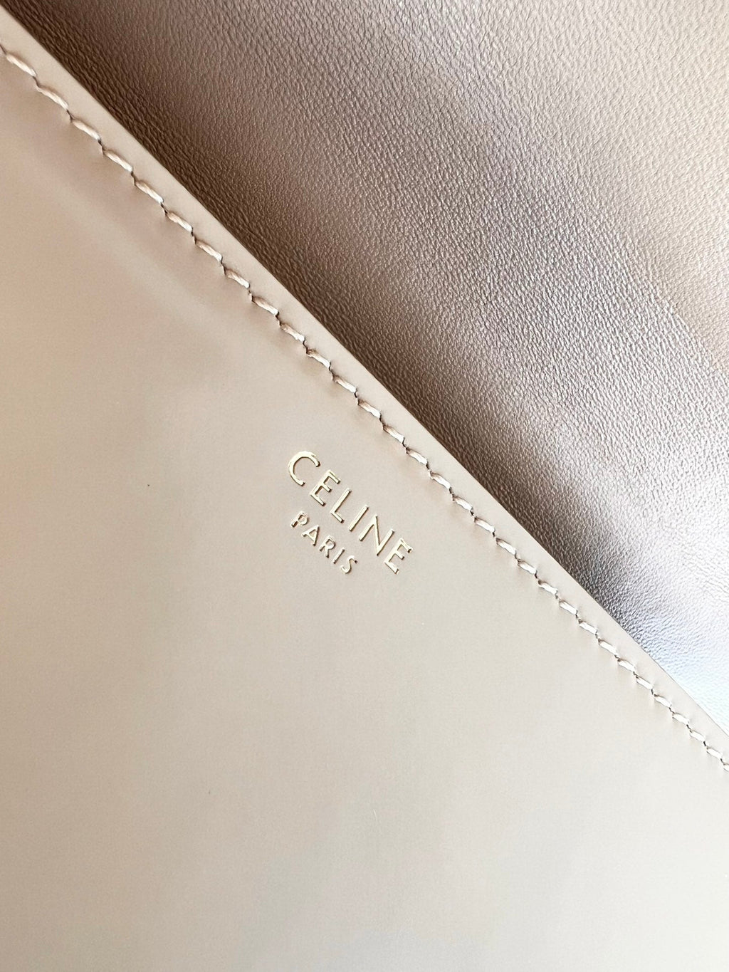 CELINE BESACE TRIPHOME 24 BEIGE CREAM GLOSSY CALFSKIN