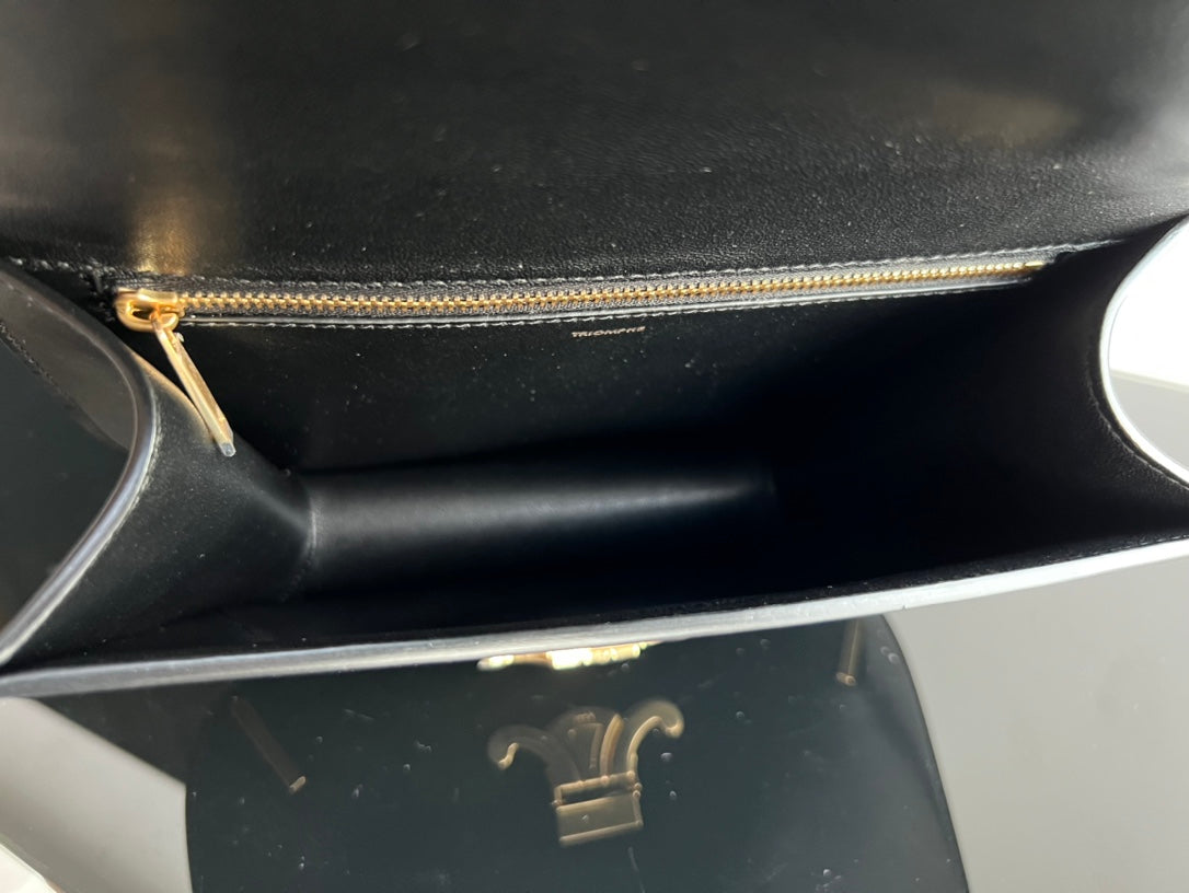 CELINE BESACE TRIPHOME 24 BLACK GLOSSY CALFSKIN
