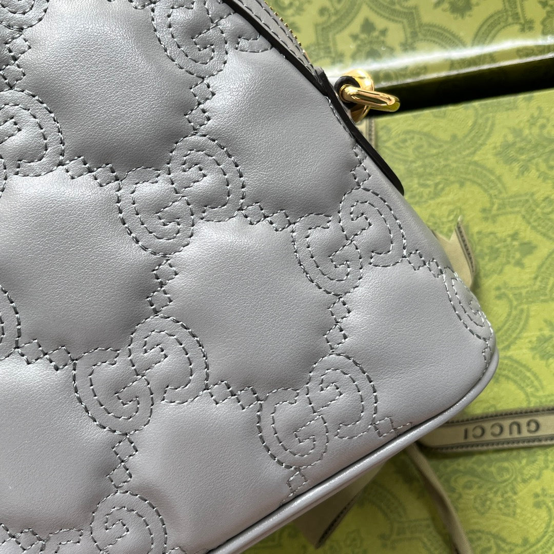 GUCCI MATELASSÉ LEATHER SHOULDER BAG 23 IN GRAY EMBOSSED CALFSKIN GOLD HARDWARE
