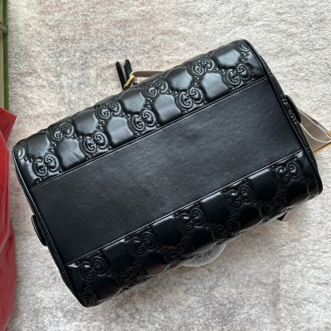 GUCCI MATELASSÉ TOP HANDLE BAG 31 IN BLACK EMBOSSED CALFSKIN GOLD HARDWARE