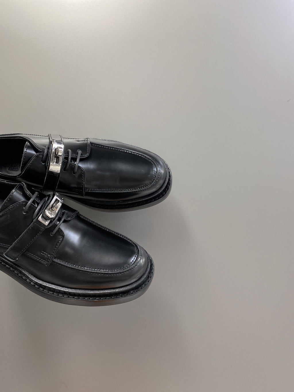 HERMES 25S LOAFER IN BLACK LAMBSKIN WITH SILVER HARDWARE