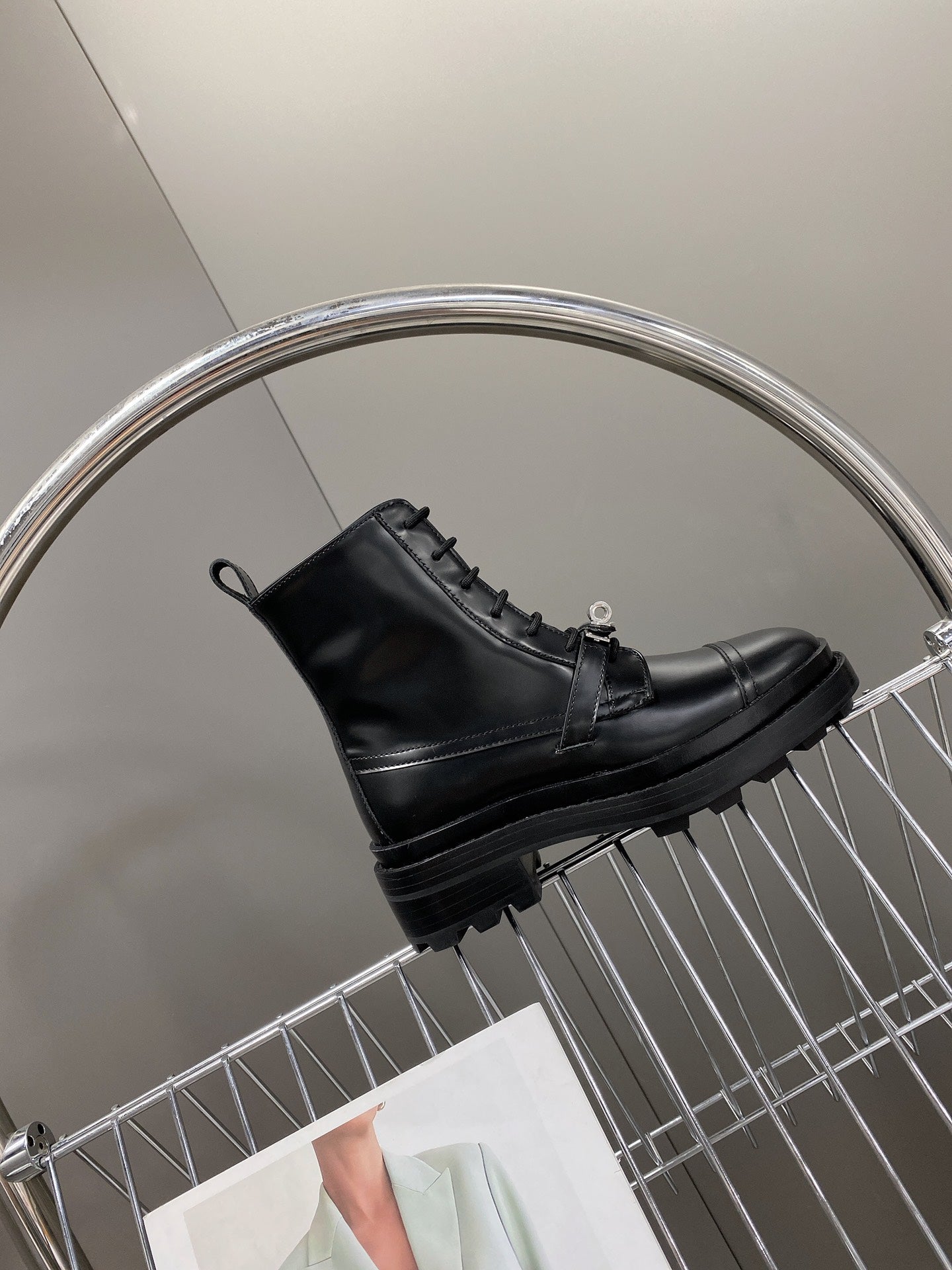 HERMES 25S FUNK ANKLE BOOT IN BLACK LAMBSKIN WITH SILVER HARDWARE