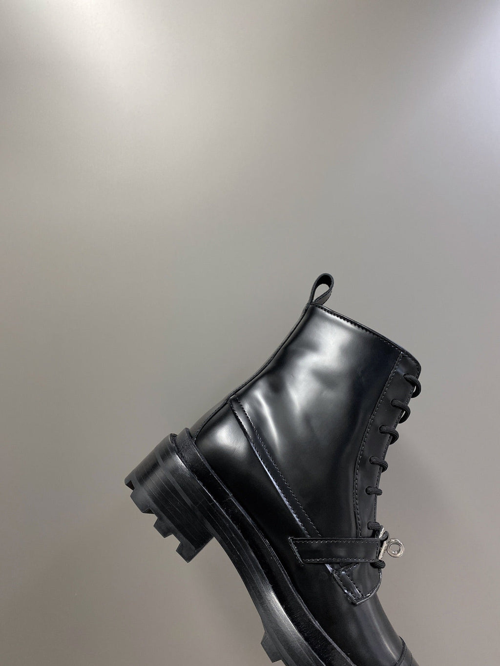 HERMES 25S FUNK ANKLE BOOT IN BLACK LAMBSKIN WITH SILVER HARDWARE