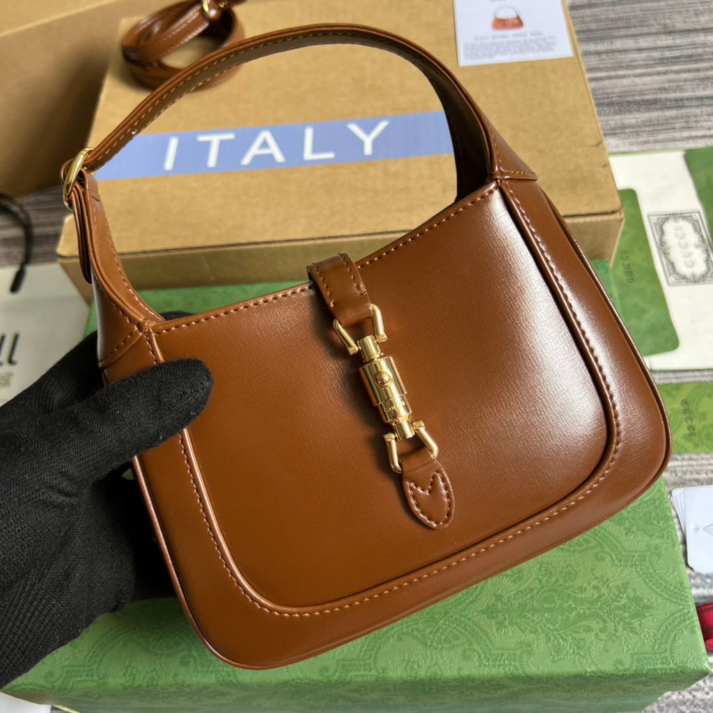 GUCCI JACKIE MINI 19 SHOULDER BAG IN CINNAMON BROWN CALFSKIN