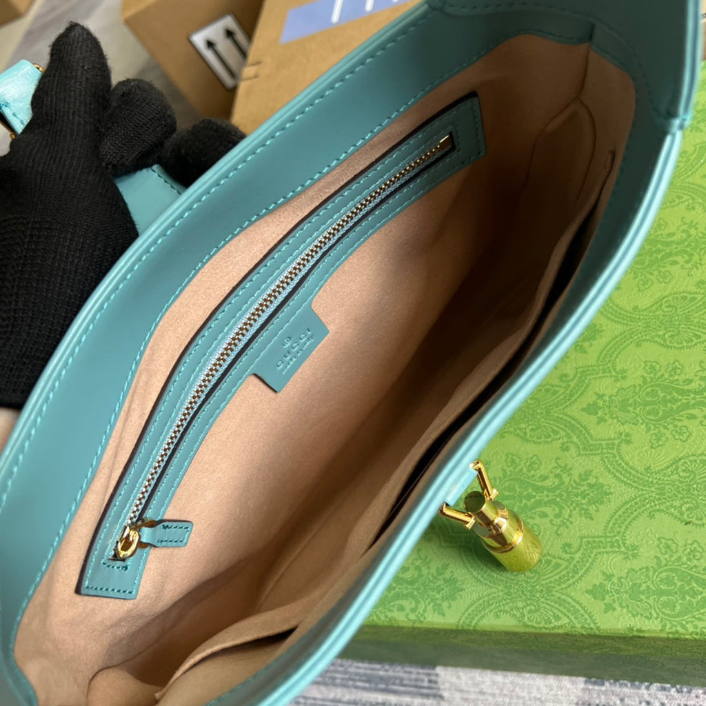 GUCCI JACKIE SMALL 28 SHOULDER BAG IN BLUE PASTEL CALFSKIN