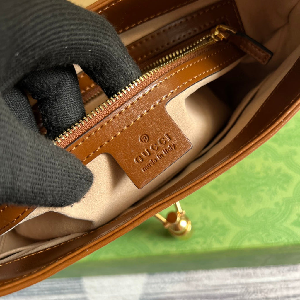 GUCCI JACKIE SMALL 28 SHOULDER BAG IN CINNAMON BROWN CALFSKIN