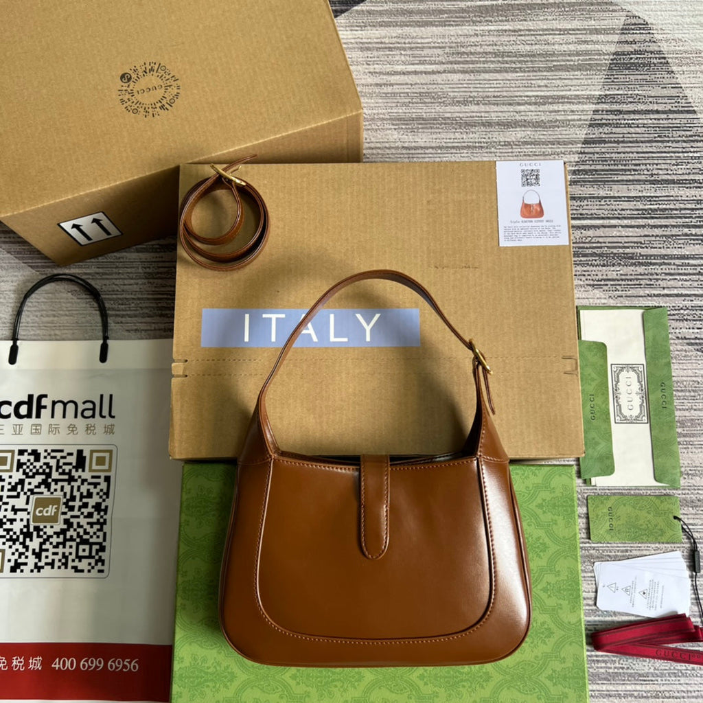 GUCCI JACKIE SMALL 28 SHOULDER BAG IN CINNAMON BROWN CALFSKIN