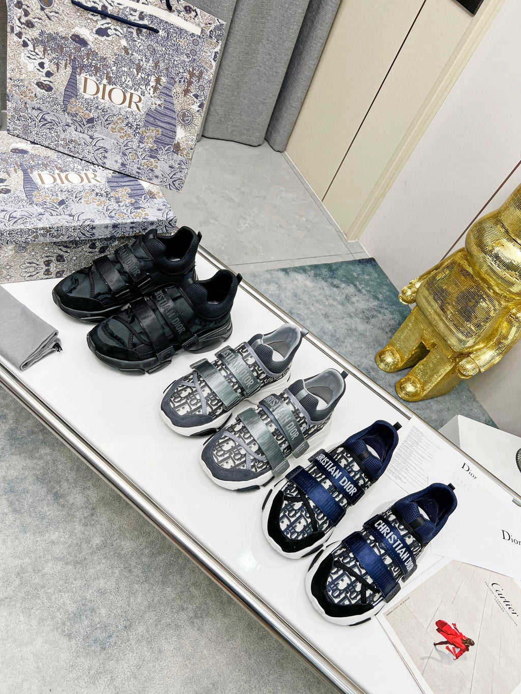 DIOR D-WANDER SNEAKERS IN BLACK TECHNICAL FABRIC AND SUEDE