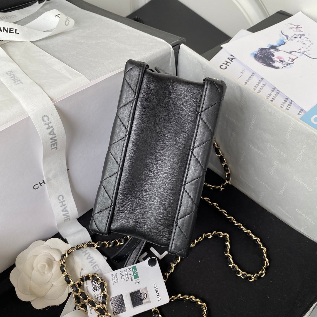 CHANEL MINI 15 BOX BAG IN BLACK CALFSKIN GOLD HARDWARE