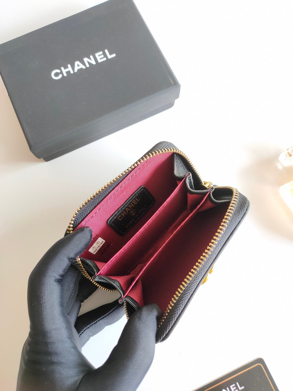 CHANEL BOY ZIP COIN PURSE 11.5 BLACK CALFSKIN GOLD ICON