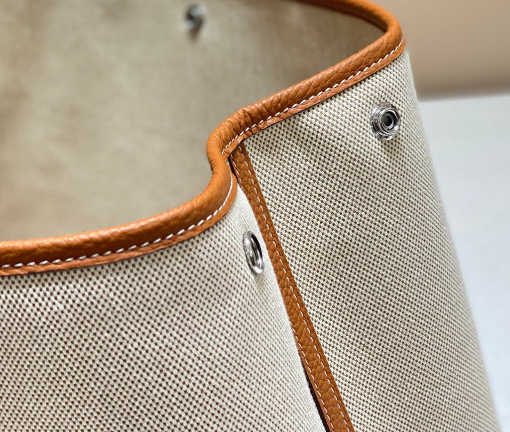 HERMES GARDEN PARTY 36CM IN WHITE TOILETS COTTON CANVAS AND BROWN CALFSKIN
