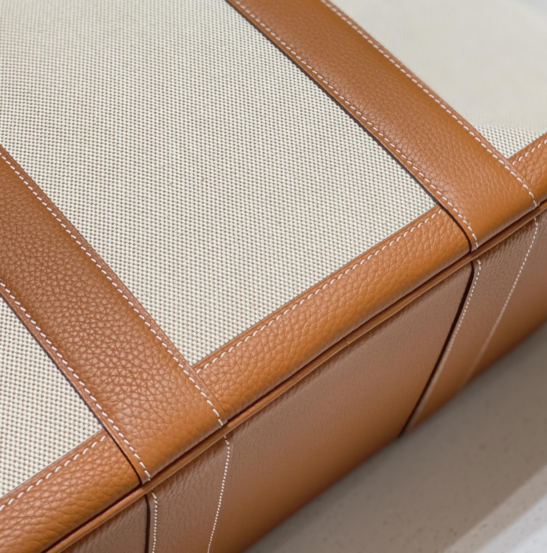 HERMES GARDEN PARTY 36CM IN WHITE TOILETS COTTON CANVAS AND BROWN CALFSKIN