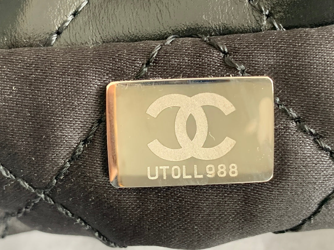 CHANEL LARGE 42 HANDBAG IN BLACK SHINY CALFSKIN SILVER HARDWARE