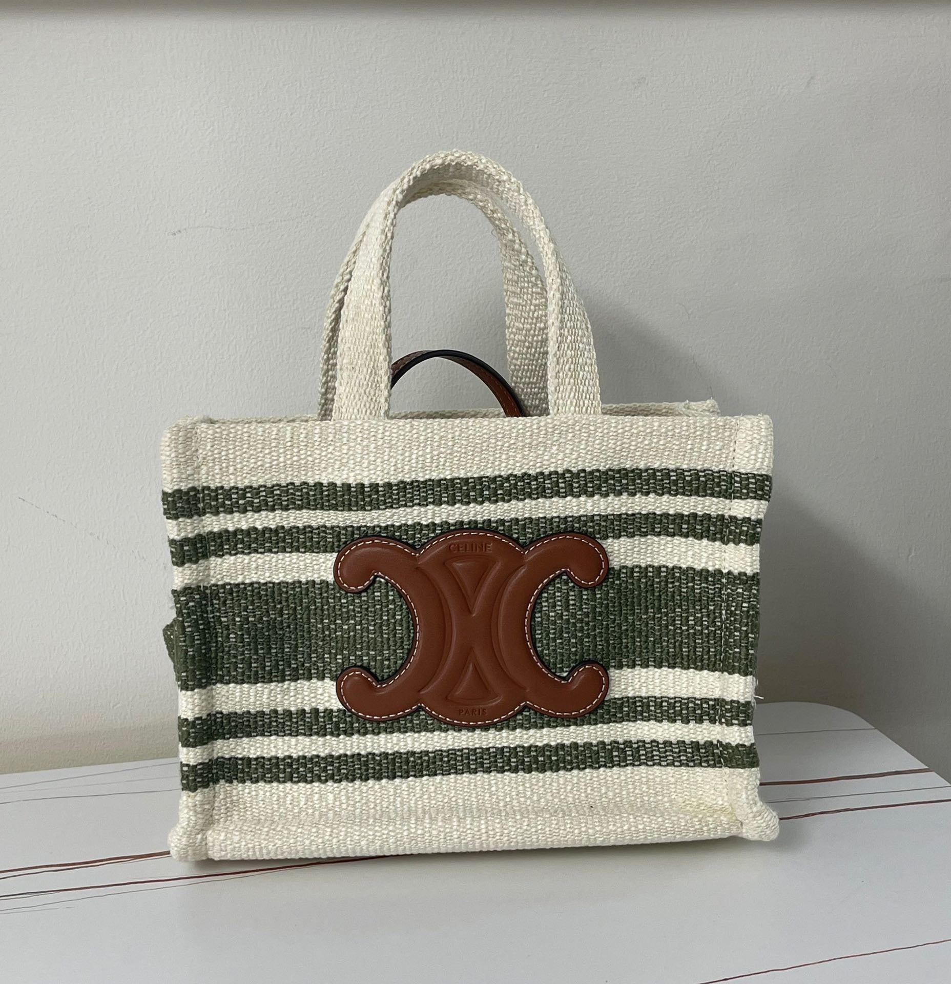 CELINE TRIOMPHE 29 FABRIC WHITE BLACK WITH BROWN LOGO