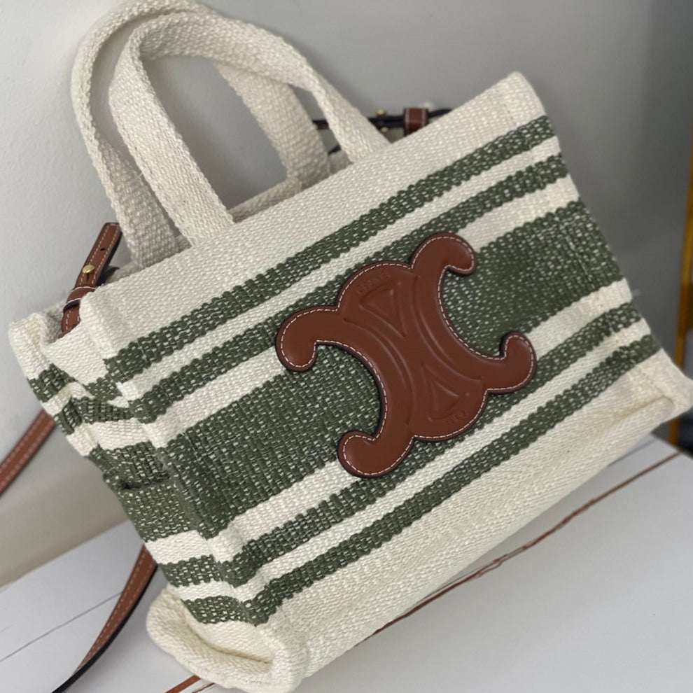 CELINE TRIOMPHE 29 FABRIC WHITE BLACK WITH BROWN LOGO