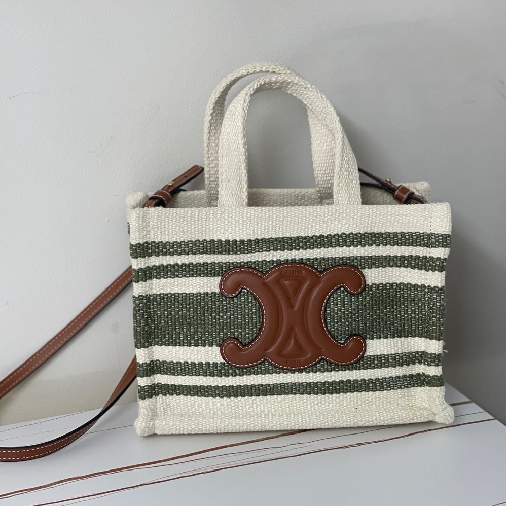 CELINE TRIOMPHE 29 FABRIC WHITE BLACK WITH BROWN LOGO