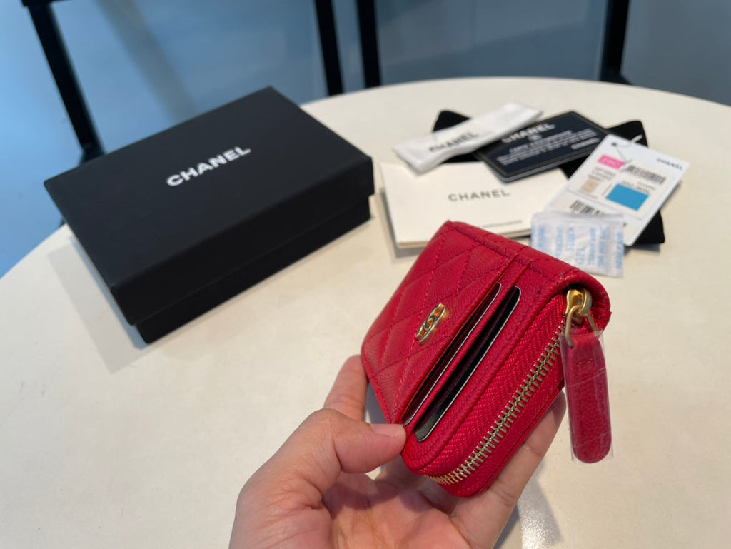 CHANEL ZIPPED COIN PURSE 11 RED GRAINED CALFSKIN