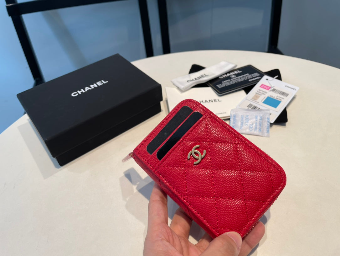 CHANEL ZIPPED COIN PURSE 11 RED GRAINED CALFSKIN