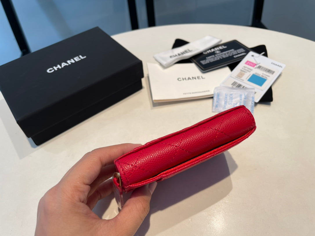 CHANEL ZIPPED COIN PURSE 11 RED GRAINED CALFSKIN