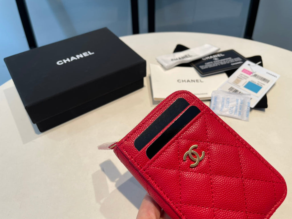 CHANEL ZIPPED COIN PURSE 11 RED GRAINED CALFSKIN