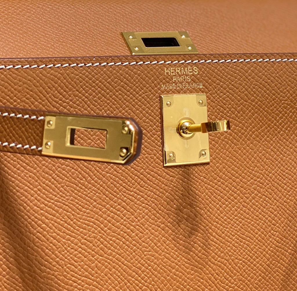 HERMES KELLY MINI 20 BAG IN BRONZE BROWN CALFSKIN WITH GOLD HARDWARE