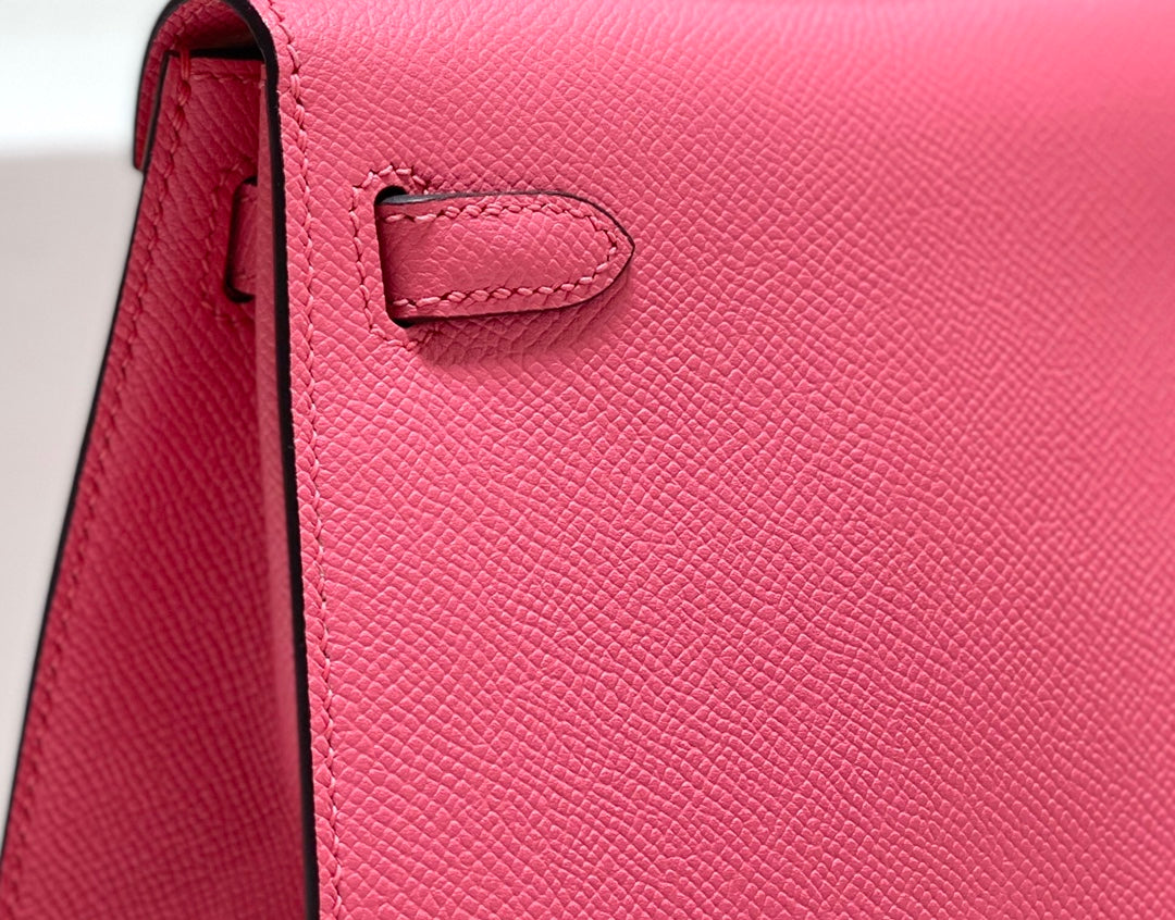 HERMES KELLY MINI 20 BAG IN WATERMELON PINK CALFSKIN WITH GOLD HARDWARE