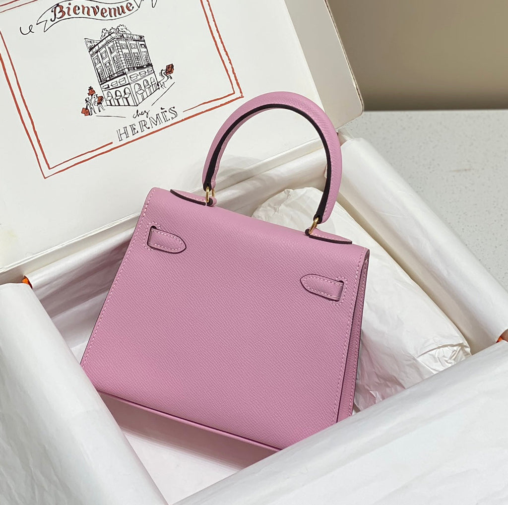 HERMES KELLY MINI 20 BAG IN BABY PINK CALFSKIN WITH GOLD HARDWARE