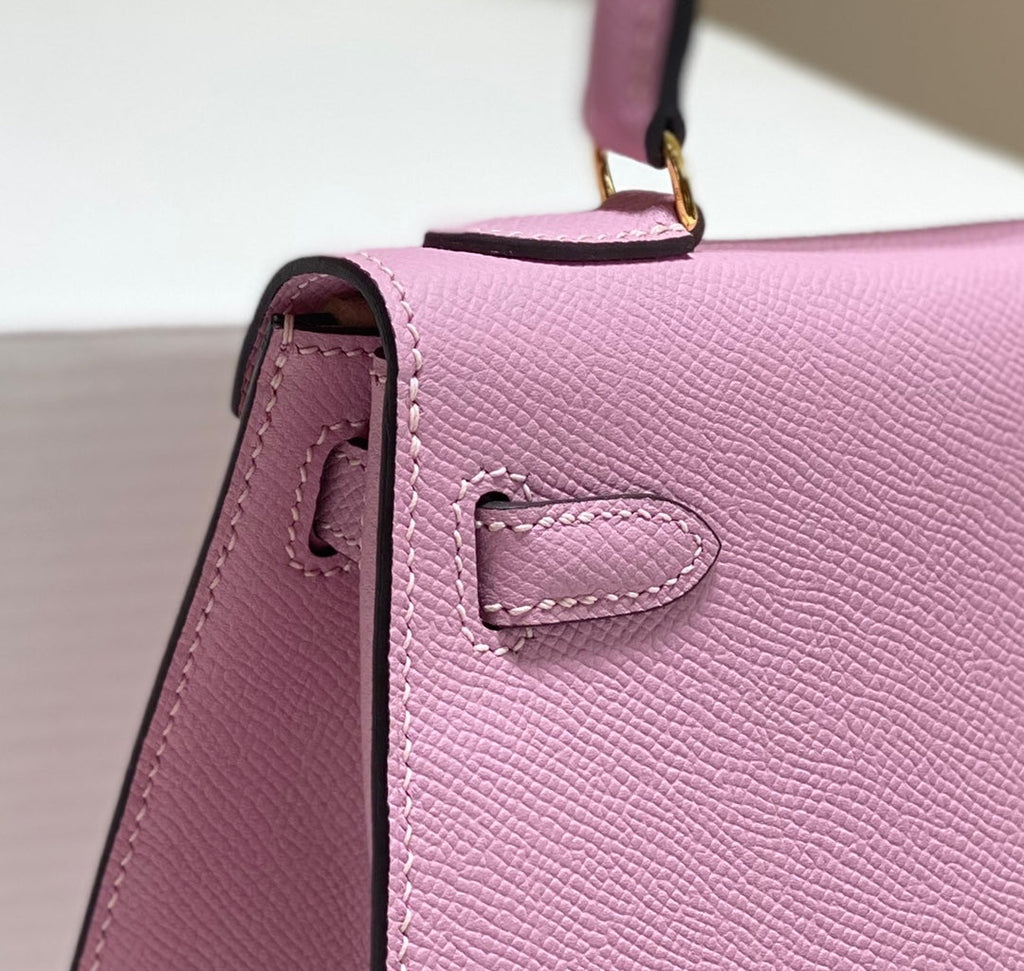 HERMES KELLY MINI 20 BAG IN BABY PINK CALFSKIN WITH GOLD HARDWARE