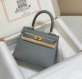 HERMES KELLY MINI 20 BAG IN SHARK GRAY CALFSKIN WITH GOLD HARDWARE