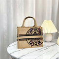 DIOR SHOPPING BAG 26 IN BEIGE AND BLACK EMBROIDERED CANVAS