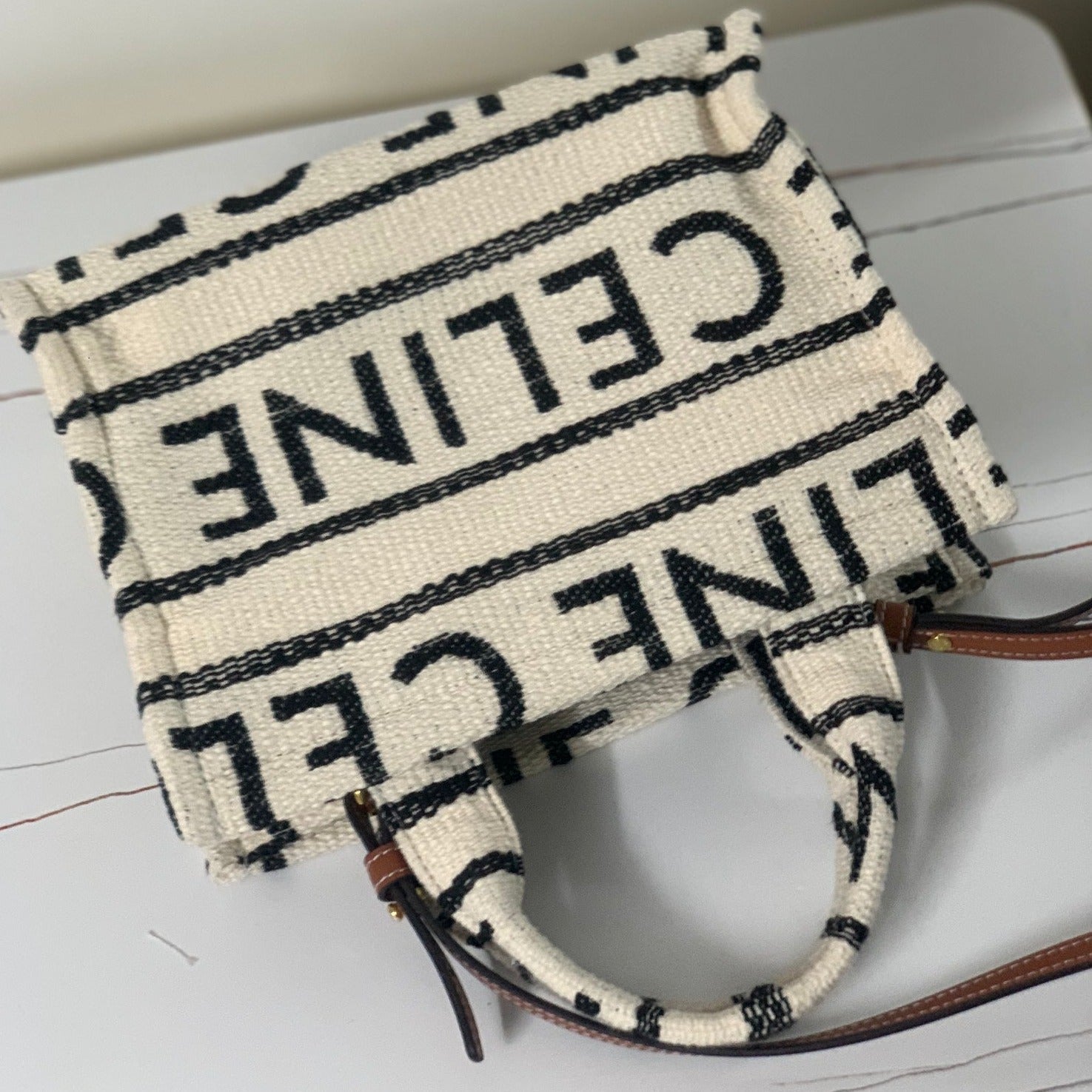 CELINE TRIOMPHE 29 FABRIC WHITE BLACK