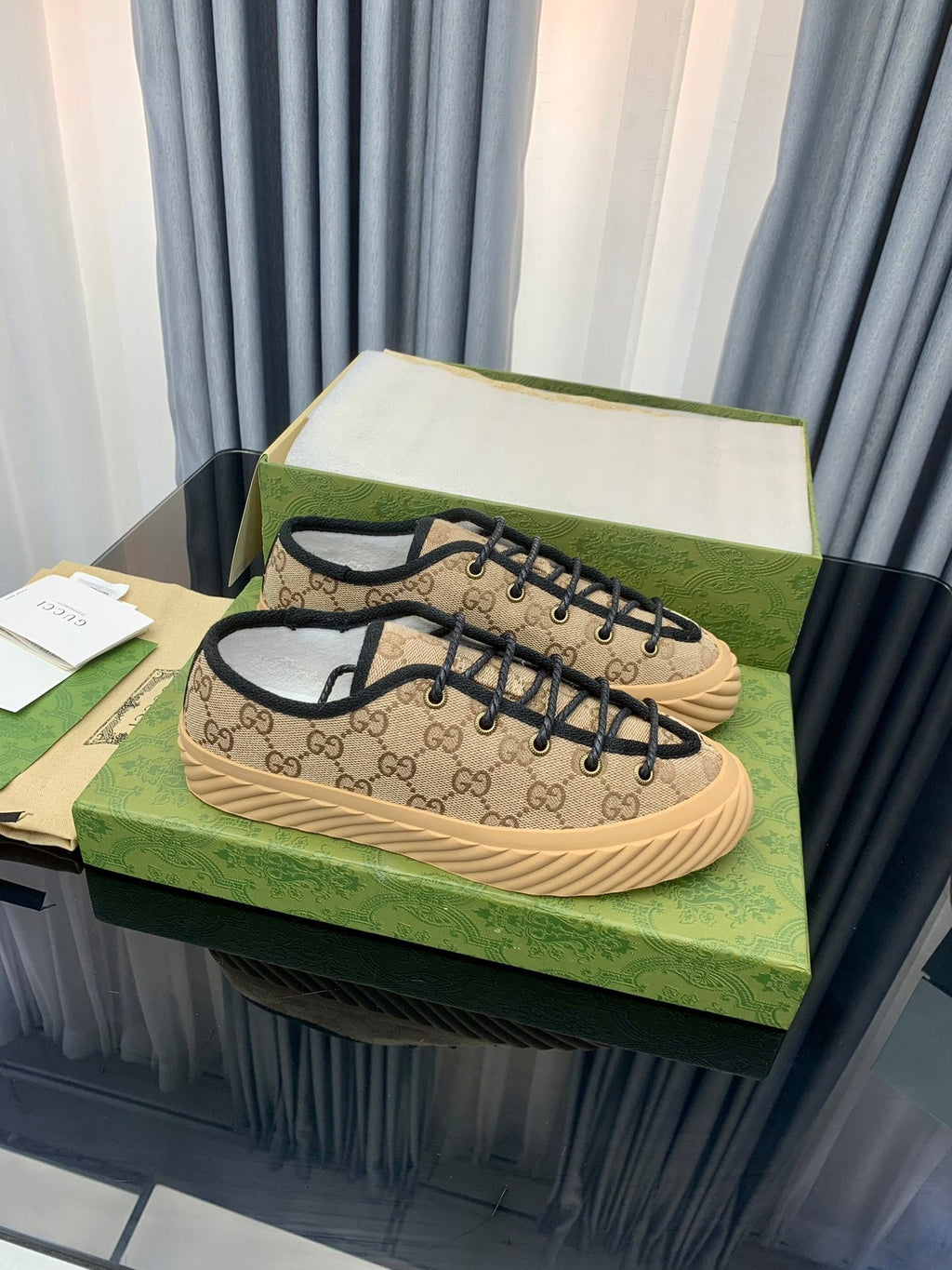 GUCCI UNIQUE SNEAKER THICK-SOLE LIGHT BROWN CANVAS