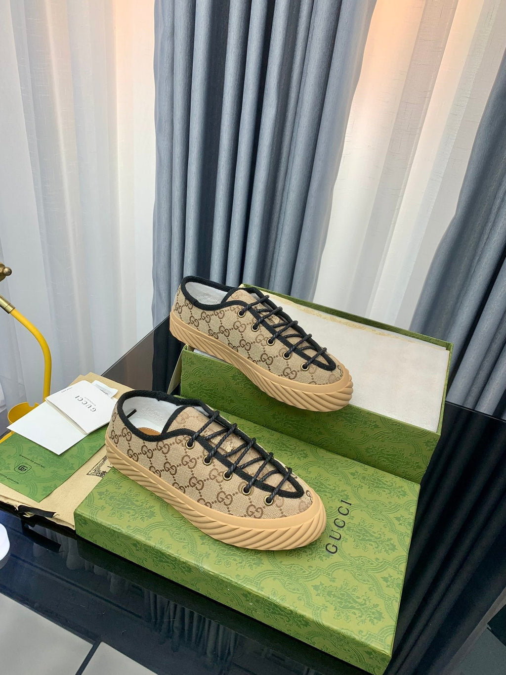 GUCCI UNIQUE SNEAKER THICK-SOLE LIGHT BROWN CANVAS