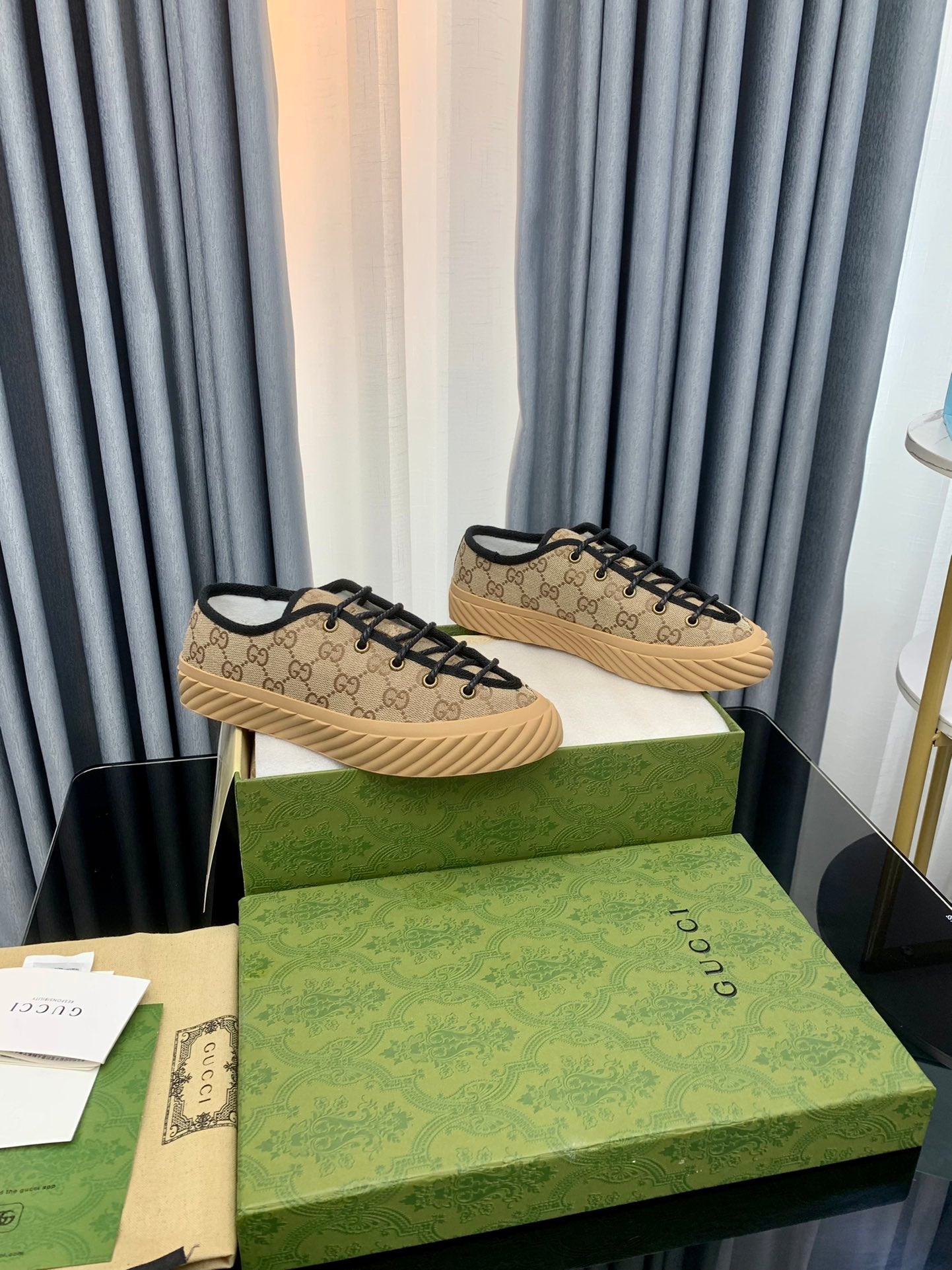 GUCCI UNIQUE SNEAKER THICK-SOLE LIGHT BROWN CANVAS