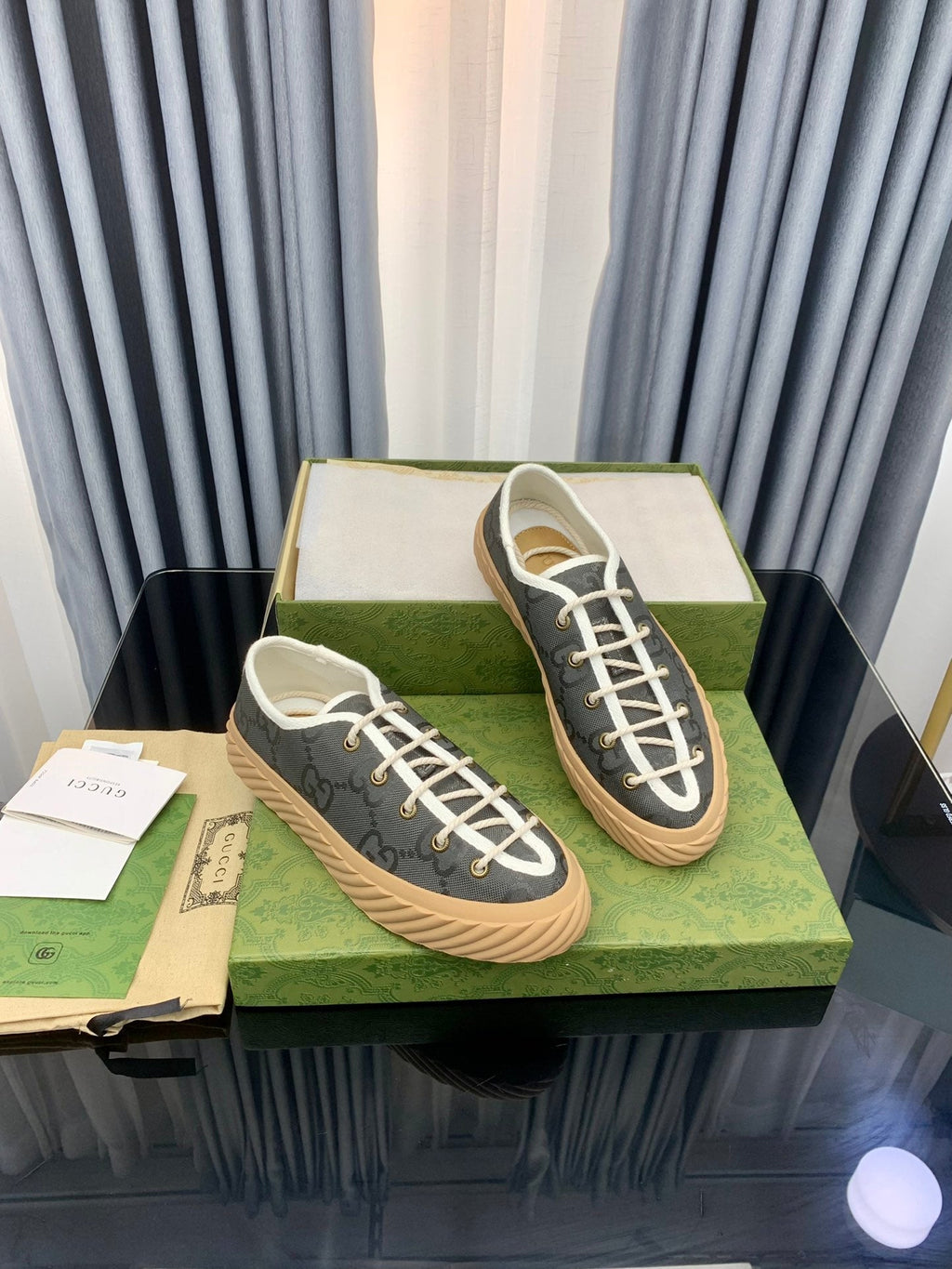 GUCCI UNIQUE SNEAKER THICK-SOLE LEAD CANVAS