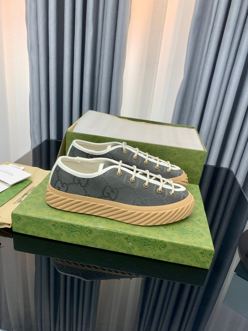 GUCCI UNIQUE SNEAKER THICK-SOLE LEAD CANVAS