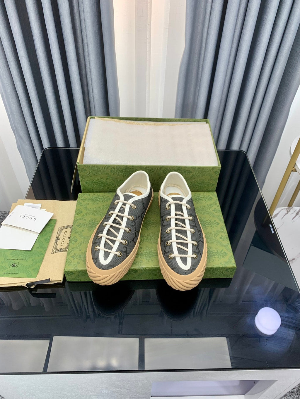 GUCCI UNIQUE SNEAKER THICK-SOLE LEAD CANVAS
