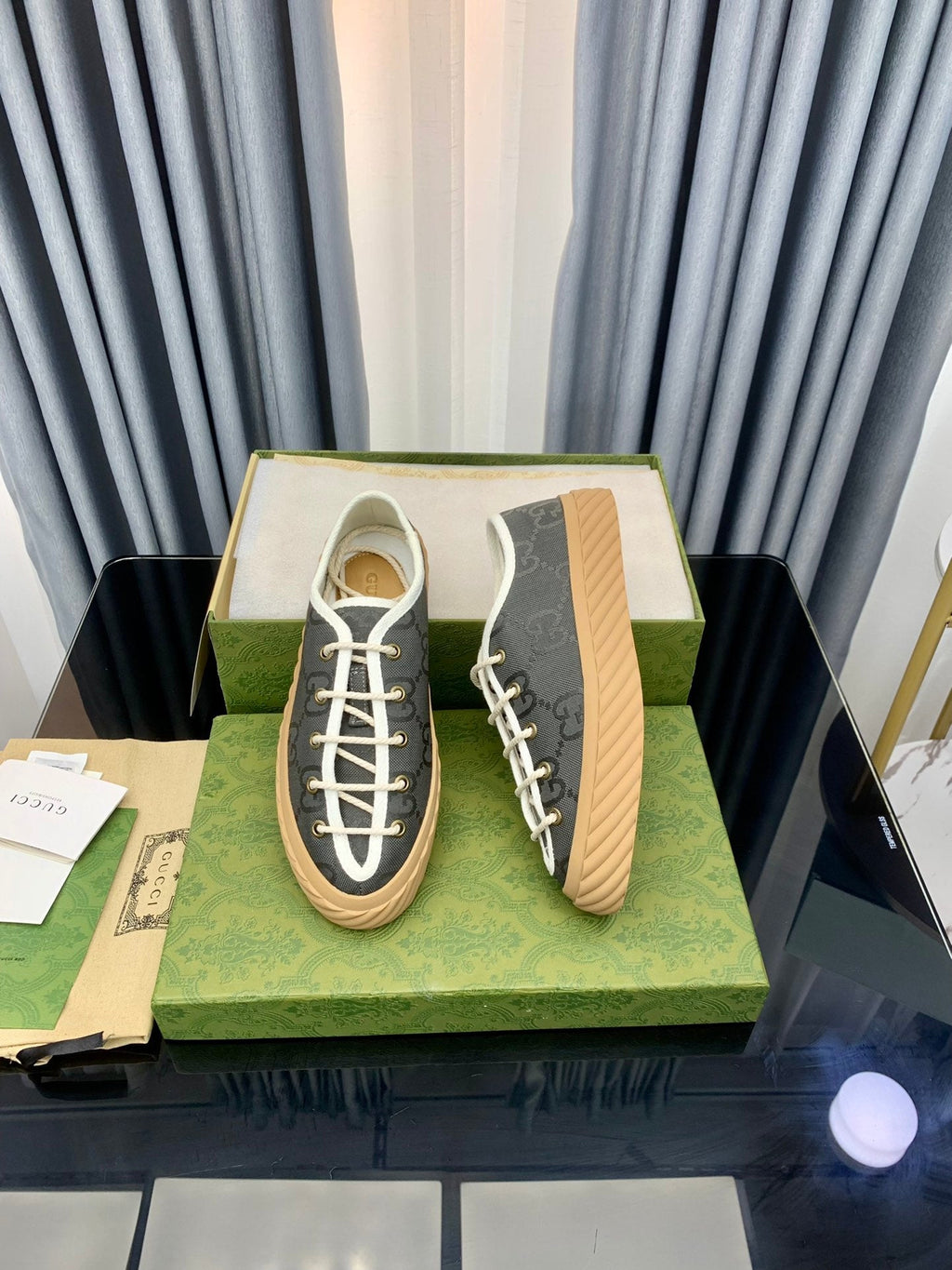 GUCCI UNIQUE SNEAKER THICK-SOLE LEAD CANVAS
