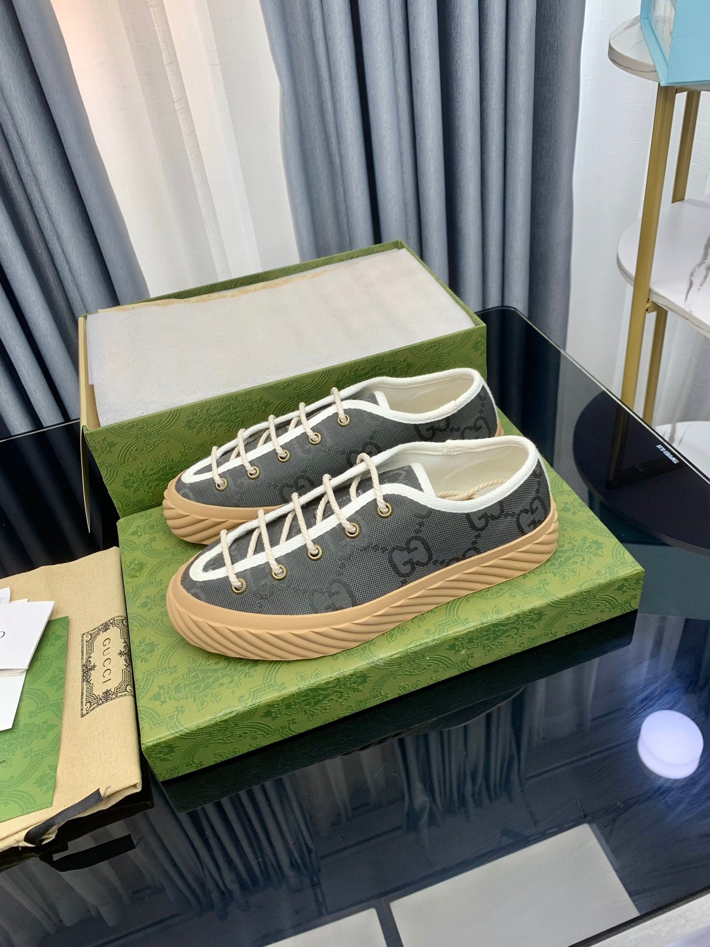 GUCCI UNIQUE SNEAKER THICK-SOLE LEAD CANVAS